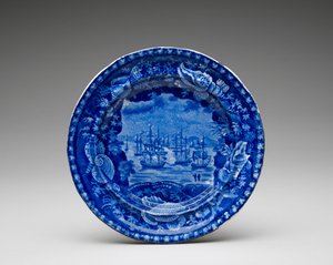 盘子c。 1818-1846年（带转移打印的铅釉陶器） 作者 伊诺克·伍德和儿子