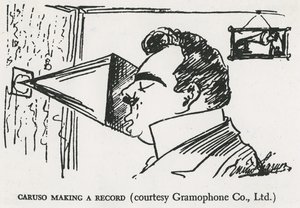 卡鲁索制作他的第一部留声机录音，1902年（绘画） 作者 恩里科·卡鲁索