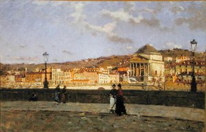 码头沿波河和1882年都灵的Grande Madre di Dio教堂 作者 恩里科·瑞登（Enrico Reycend）