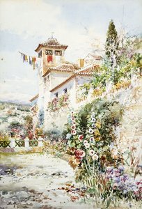 夏季的安达卢西亚房屋和花园（铅笔和w - c） 作者 恩里克·马林·伊奎罗（Enrique Marin Higuero）