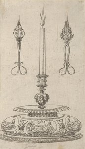 烛台设计与烛芯修饰器，1560-70。 作者 伊拉斯谟·霍尼克