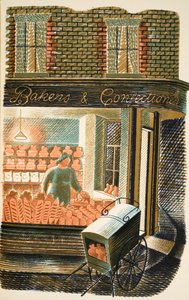 Baker and Confectioner，来自JM Richards的&39;High Street&39;插图，由Curwen Press，pub打印。 1938年的乡村生活 作者 埃里克·拉维鲁（Eric Ravilious）