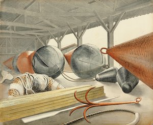 浮标和抓钩，1933年 作者 埃里克·拉维鲁（Eric Ravilious）