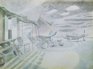 野马和帐篷，c.1942（wc） 作者 埃里克·拉维鲁（Eric Ravilious）
