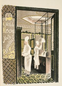 餐厅和烧烤室，由JM Richards的&39;High Street&39;插图，由Curwen Press，pub打印。 1938年的乡村生活 作者 埃里克·拉维鲁（Eric Ravilious）