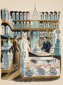 婚礼蛋糕，由JM Richards的&39;High Street&39;插图，由Curwen Press，酒吧印制。 1938年的乡村生活 作者 埃里克·拉维鲁（Eric Ravilious）
