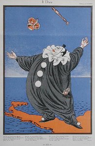 贝尼托-墨索里尼（1883-1945 年）的漫画，选自《Simplicissimus》杂志。1926 年 2 月 8 日（彩色平版） 作者 埃里克·席林