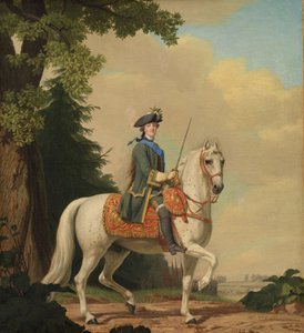 凯瑟琳二世1729-1796年身着卫队制服骑在马背上的马术画像，1782年。 作者 埃里克森