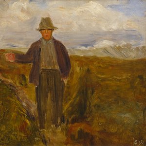 背靠 Smiubelgen 和 Rondane 山的男子 作者 埃里克·西奥多·韦伦斯基尔德