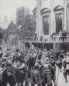 1649年1月30日，在伦敦白厅的宴会厅外处决国王查理一世（平版印刷）。 作者 欧内斯特·克劳夫特（之后）