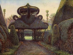 德比郡埃尔瓦斯顿城堡的紫杉（彩色石版画）