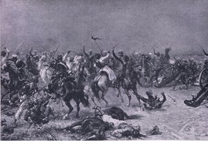 在Mudki的国王自己的轻型龙骑兵的指控，1915年英国陆地和海上战役的插图