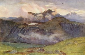 从科斯克林山顶俯瞰梅里克和伊诺克湖（彩色石版画）