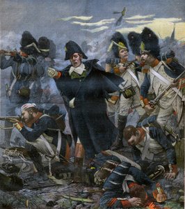 皮埃尔-坎布隆将军（1770-1842）在滑铁卢战役中与他的部队并肩作战--德拉哈耶，欧内斯特-让（1855-1921）之后的雕刻--。