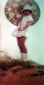 撑着遮阳伞的艺术家女儿的肖像（水彩画 作者 欧内斯特·朗梅特
