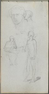 速写本，第12页：多个图形。 作者 让·路易斯·欧内斯特·迈森尼尔