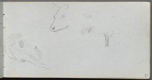 写生簿，第53页：动物研究和树木研究。 作者 让·路易斯·欧内斯特·迈森尼尔