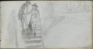 素描本》，第 64 页：楼梯上的人物 作者 欧内斯特·迈森尼尔