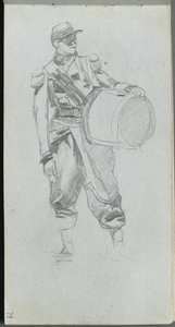 速写本，第79页：带鼓士兵。 作者 让·路易斯·欧内斯特·迈森尼尔