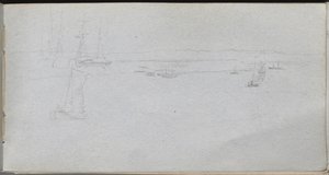 写生簿，第94页：海景。 作者 让·路易斯·欧内斯特·迈森尼尔