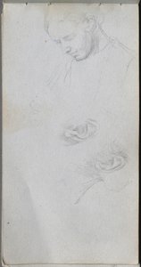 写生簿，第96页：研究面孔，耳朵。 作者 让·路易斯·欧内斯特·迈森尼尔