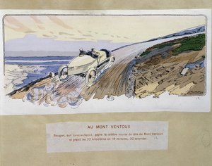 赛车：在 Mont Ventoux - 由 Ernest Montaut (1878-1909) 绘制。