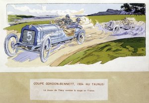 Racing: the Gordon Bennett Cup (Gordon-Bennett) in 1904 - drawing by Ernest Montaut (1878-1909).
