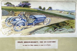 赛车：1905年的戈登-贝内特杯（Gordon-Bennett）--由Ernest Montaut（1878-1909）绘制。