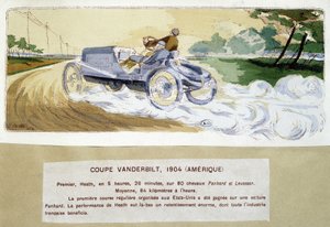 赛车：1904 年的范德比尔特杯 - 由欧内斯特·蒙托 (1878-1909) 绘制。