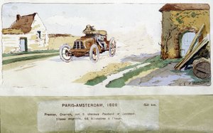 1898 年的巴黎 - 阿姆斯特丹比赛，由欧内斯特·蒙托 (1878-1909) 绘制。