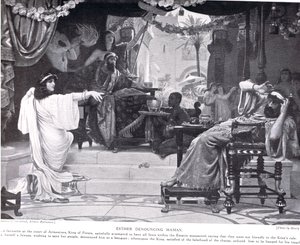 以斯帖谴责哈曼，来自&39;哈钦森国家历史&39;的插图，c.1910