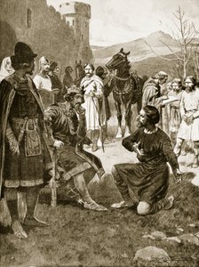 苏格兰国王大卫放弃了“哈钦森的英国民族故事”中的正义，插图，c.1920