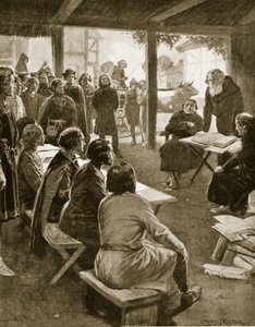 1109年剑桥大学的成立，插图来自&39;哈钦森的英国民族故事&39;，c.1923