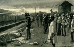 运送罗德斯先生遗体的列车受到碉堡守卫的礼遇》，1902年。 作者 欧内斯特·普拉特