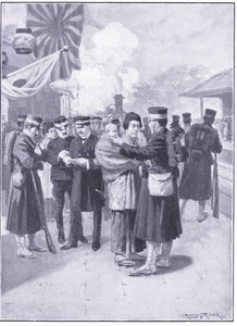 离开Tokio的军队，插图来自日本战争第1卷，c.1900的战争历史