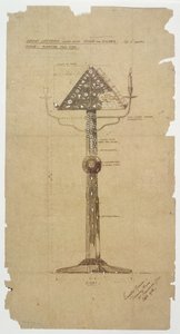 设计为Ebony Lectern镶嵌骨与银的圣安德鲁斯教堂，Roker 1906（笔和墨水在纸上）