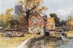 Place Mill，基督城（彩色光刻） 作者 欧内斯特·威廉·哈斯勒赫斯特