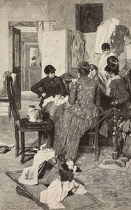 El me dise la so rossa，读信的女人，选自 Giacomo Favretto 的画作，Ernesto Mancastropa 的雕刻，摘自《意大利画报》，第 9 期，2 月 28 日
