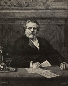 乔苏埃·卡尔杜奇（Giosue Carducci，1835-1907 年），意大利诗人和作家，1906 年诺贝尔奖获得者，埃内斯托·曼卡斯特罗帕 (Ernesto Mancastroppa) 根据维托里奥·科科斯 (Vittorio Corcos) 的画作雕刻，出自《意大利插画》，第 19 年，第 29 期，7 月 17 日