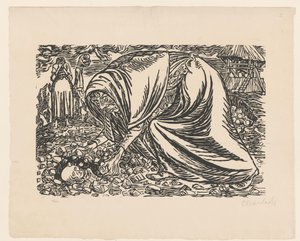 死去的孩子被埋葬 作者 Ernst Barlach（艺术家签名）