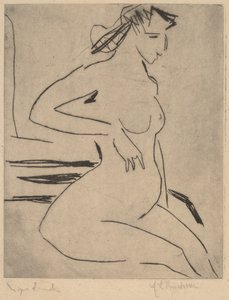 女性裸体坐姿，1909年。 作者 恩斯特·路德维希·基希纳