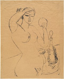 裸体女孩在她的厕所里，1912年。 作者 恩斯特·路德维希·基希纳