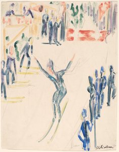 跳台滑雪运动员，约1936年。 作者 恩斯特·路德维希·基希纳