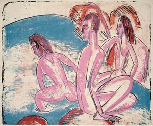 石头边的三个洗澡者，1913年。 作者 恩斯特·路德维希·基希纳