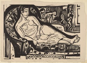 躺在沙发上的女人，1926年。 作者 恩斯特·路德维希·基希纳