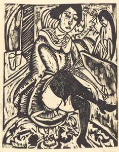 女人系鞋带 女人系鞋带，1912年。 作者 恩斯特·路德维希·基希纳