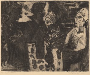女人在房间里的桌子上，正面是裸体女人，背面是1920年。 作者 恩斯特·路德维希·基希纳