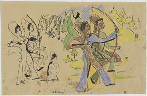 弓箭手，约 1935 年（牛皮纸上的钢笔和粉笔） 作者 恩斯特·路德维希·基希纳