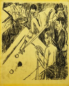 台球选手； Billardspieler，1915年 作者 恩斯特·路德维希·基希纳