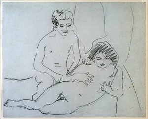 夫妇躺在床上的裸体夫妇 - 绘画由恩斯特·路德维希·基什内尔（1880-1938）纽约，现代艺术博物馆 作者 恩斯特·路德维希·基希纳